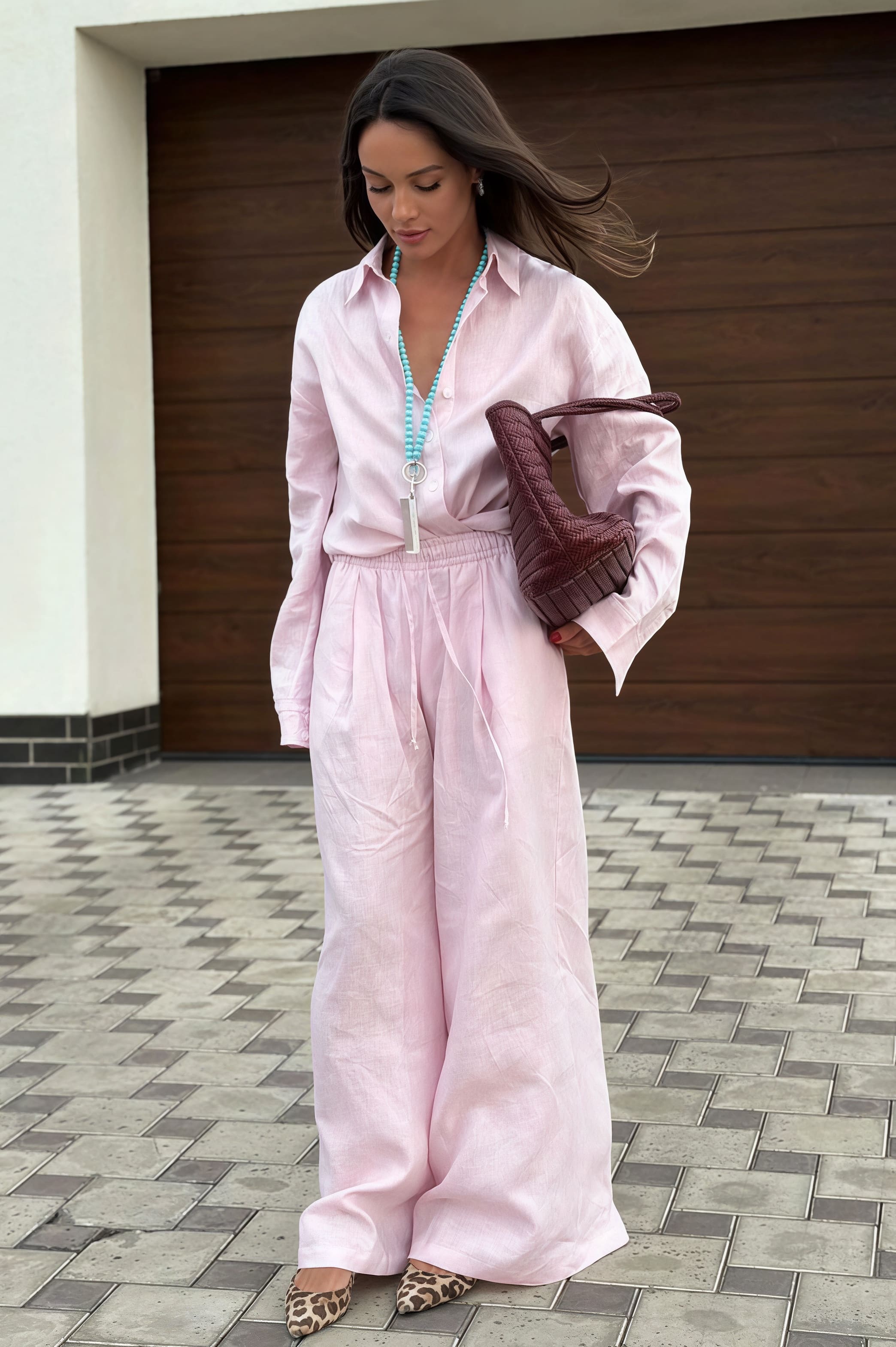 Bavlněný volný dvoudílný komplet s dlouhým rukávem a kalhotami