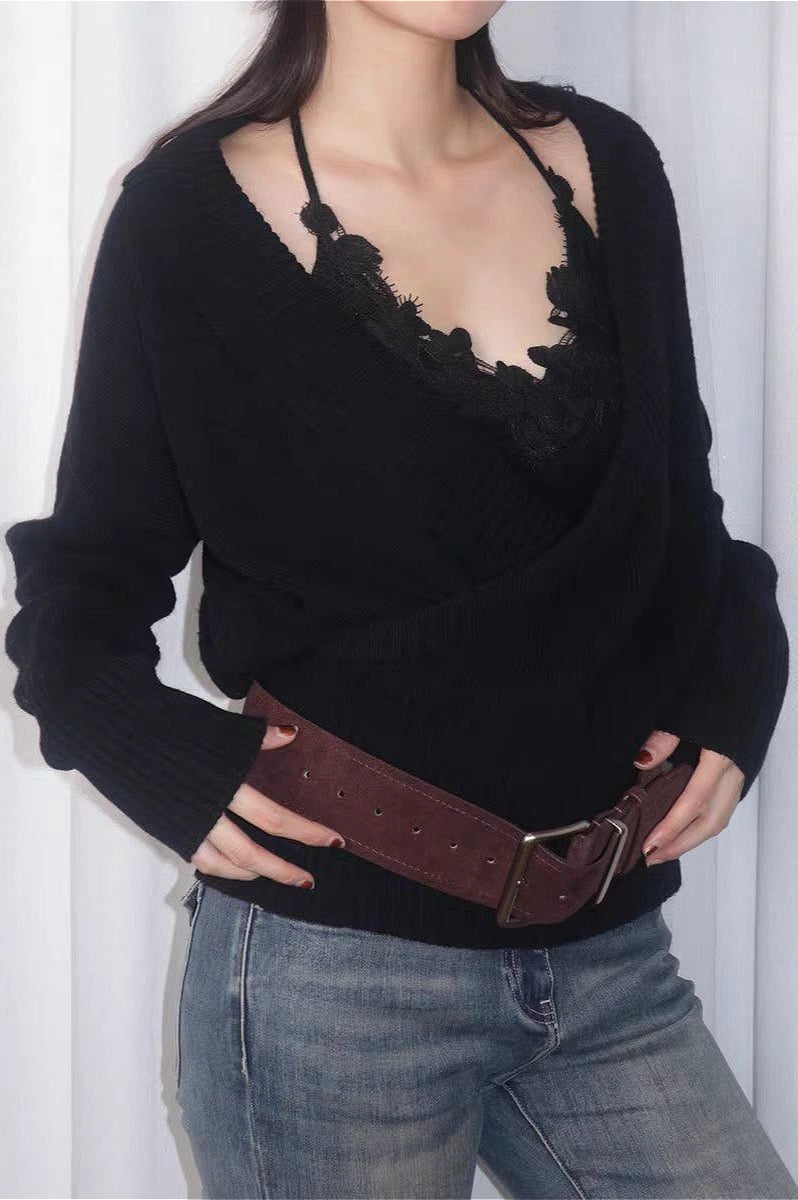 Minimalist Wrap Front Knit Blouse