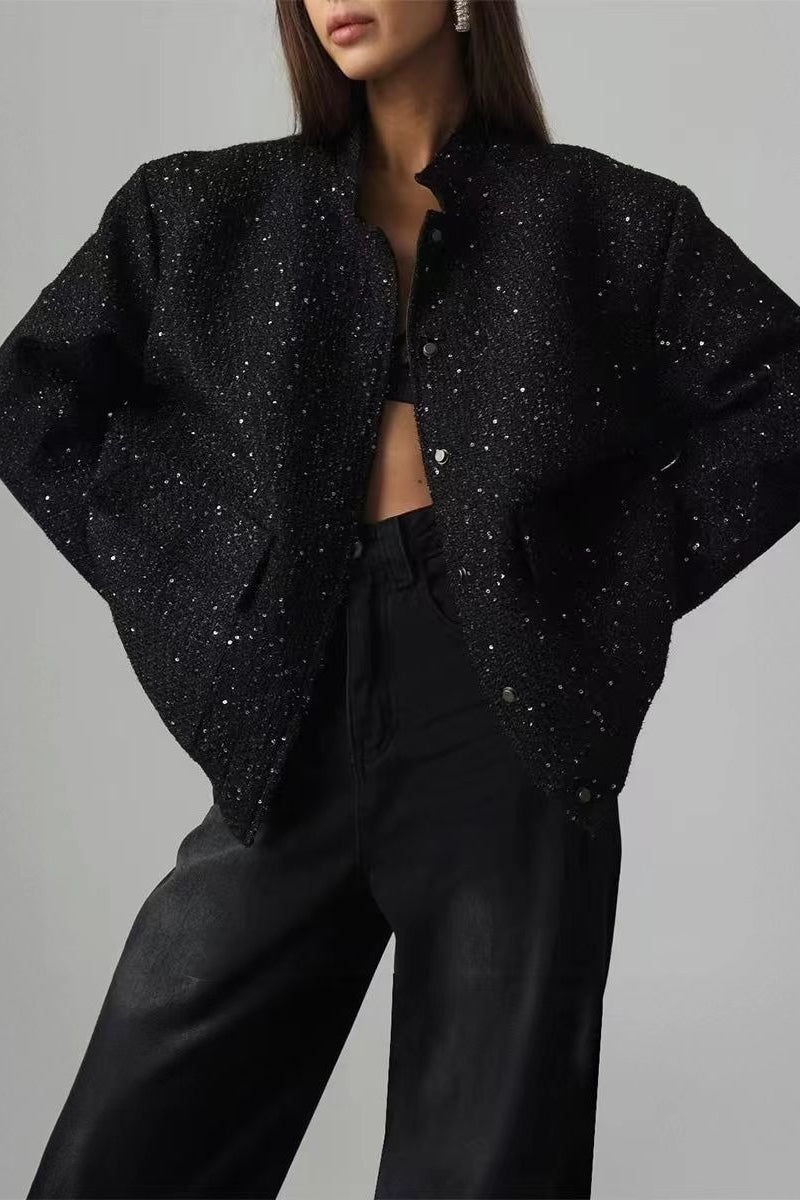 Pearl Embellished Cropped Aviation Jacket