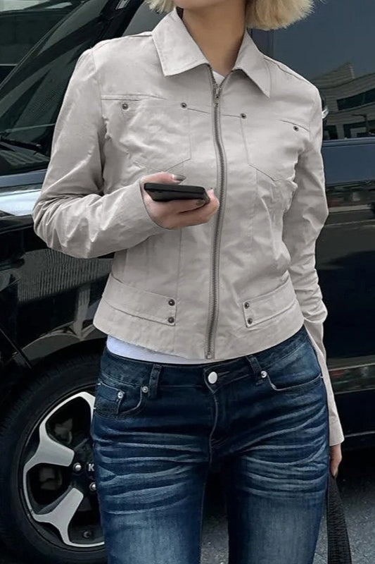 Chaqueta de trabajo de color sólido con cierre de cremallera