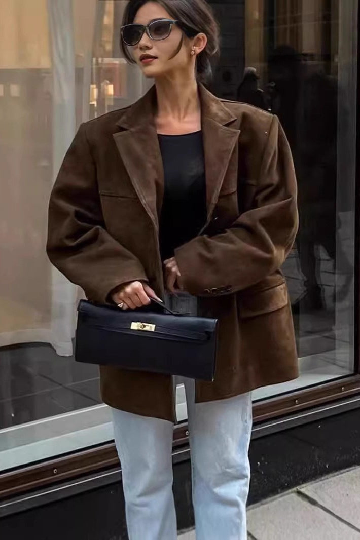 Casual Suede Finish Longline Jacket