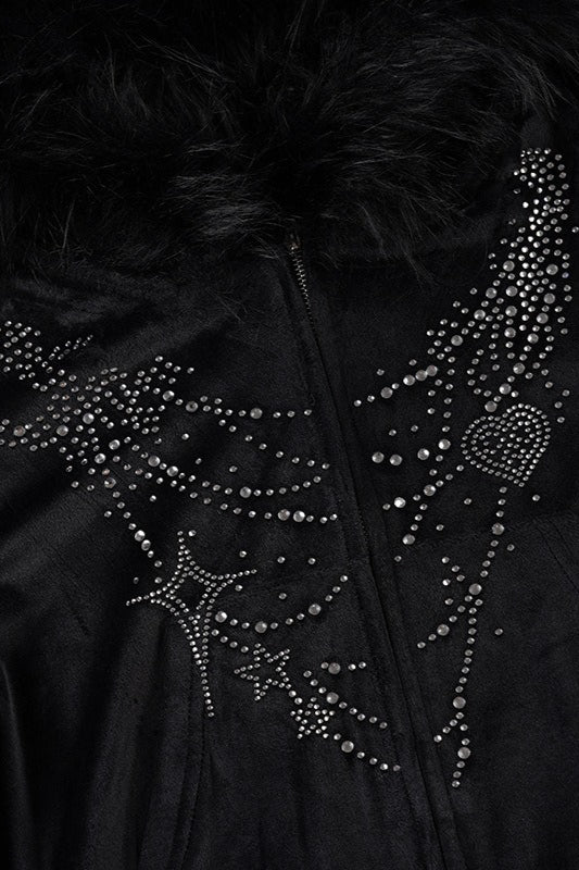 Sweat à capuche ajusté gothique à panneaux de fourrure et strass