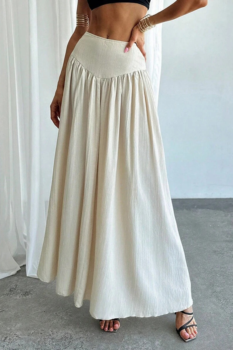 Sukně s vysokým pasem do áčka, s volánky, páskem a bočními kapsami, elegantní