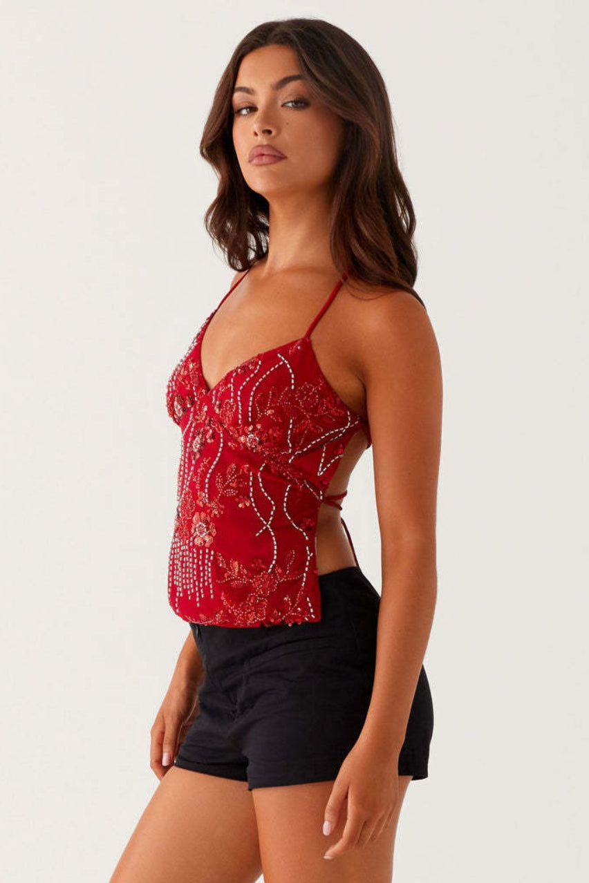 Beaded Exquisite Heavy Work One-Piece Cami Top