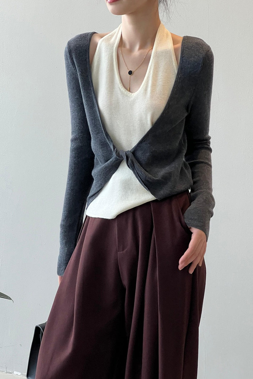 Dlouhé tričko s vrstveným patchworkovým halterem a dlouhým rukávem