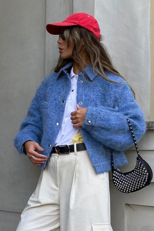 Long Sleeve Blue Wool Jacket