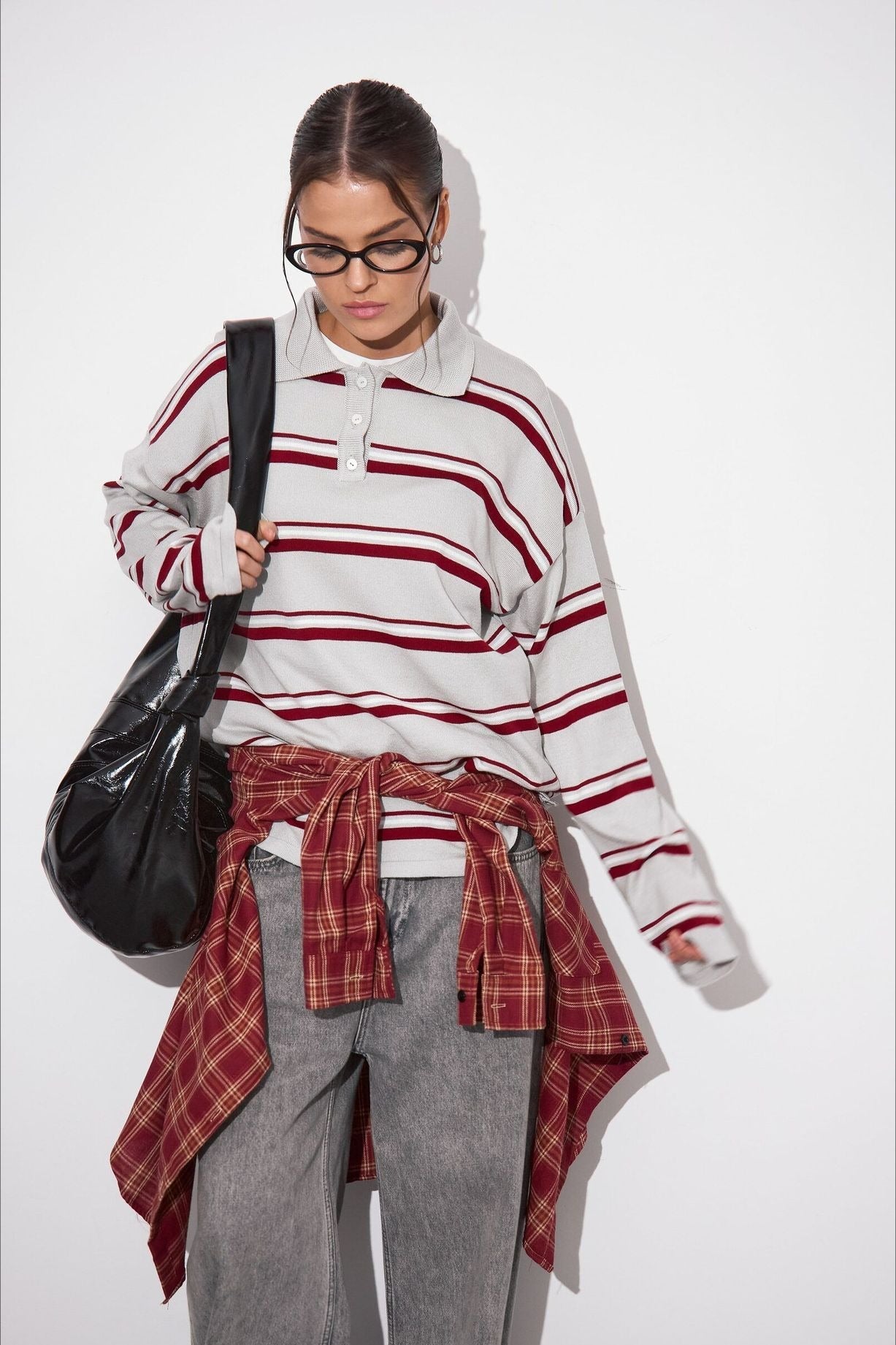 Camicia a righe a maniche lunghe con colletto morbido