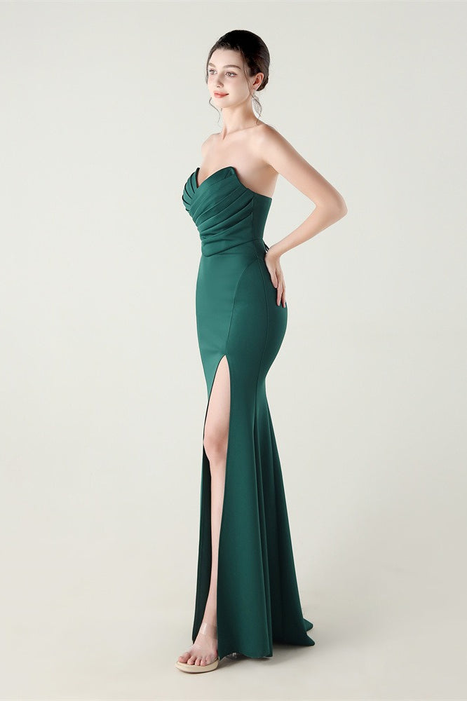 Vestido de fiesta plisado con escote corazón sin tirantes