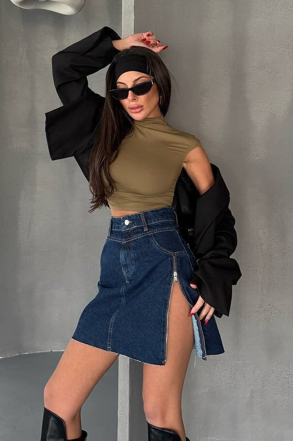 Asymmetrischer Jeansrock mit weitem Schnitt, Mini