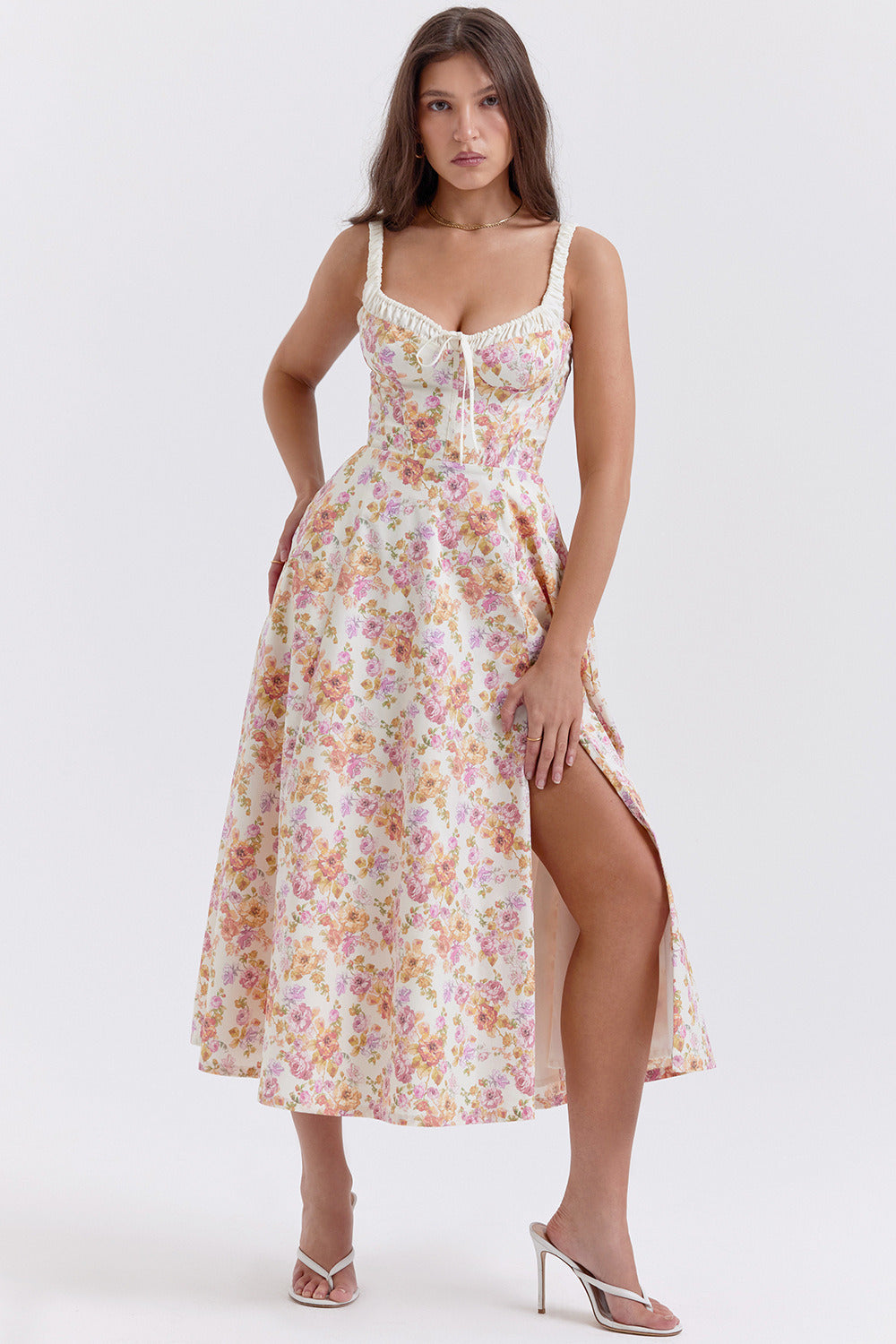 Cami-Schlitz Taillenbetontes Blumenkleid