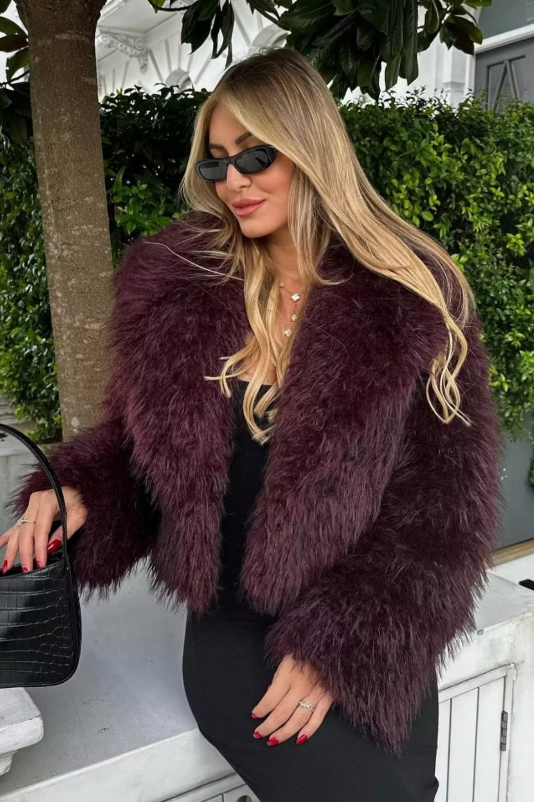 Verdickter Plüschkragen Solider Warmer Kurzer Mantel