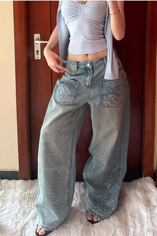 Jean pattes larges vintage orné de strass