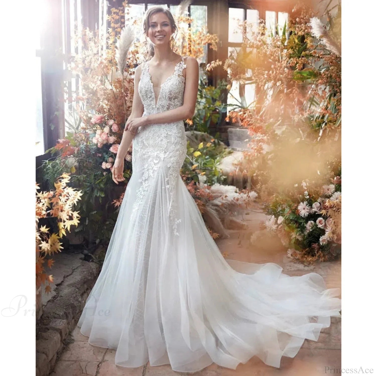 Vestido de Noiva Sereia em Cetim com Decote V Profundo