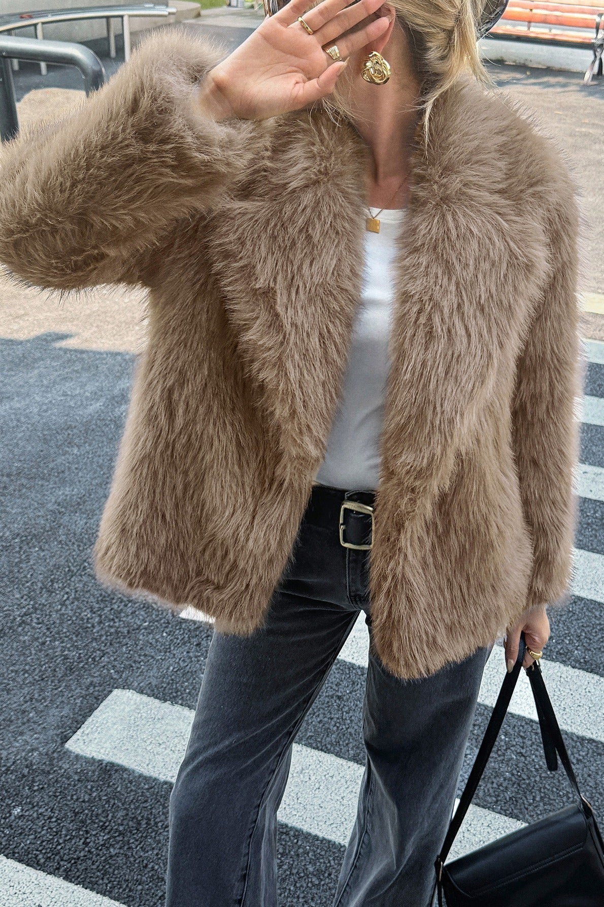 Manteau décontracté à manches longues en peluche douce