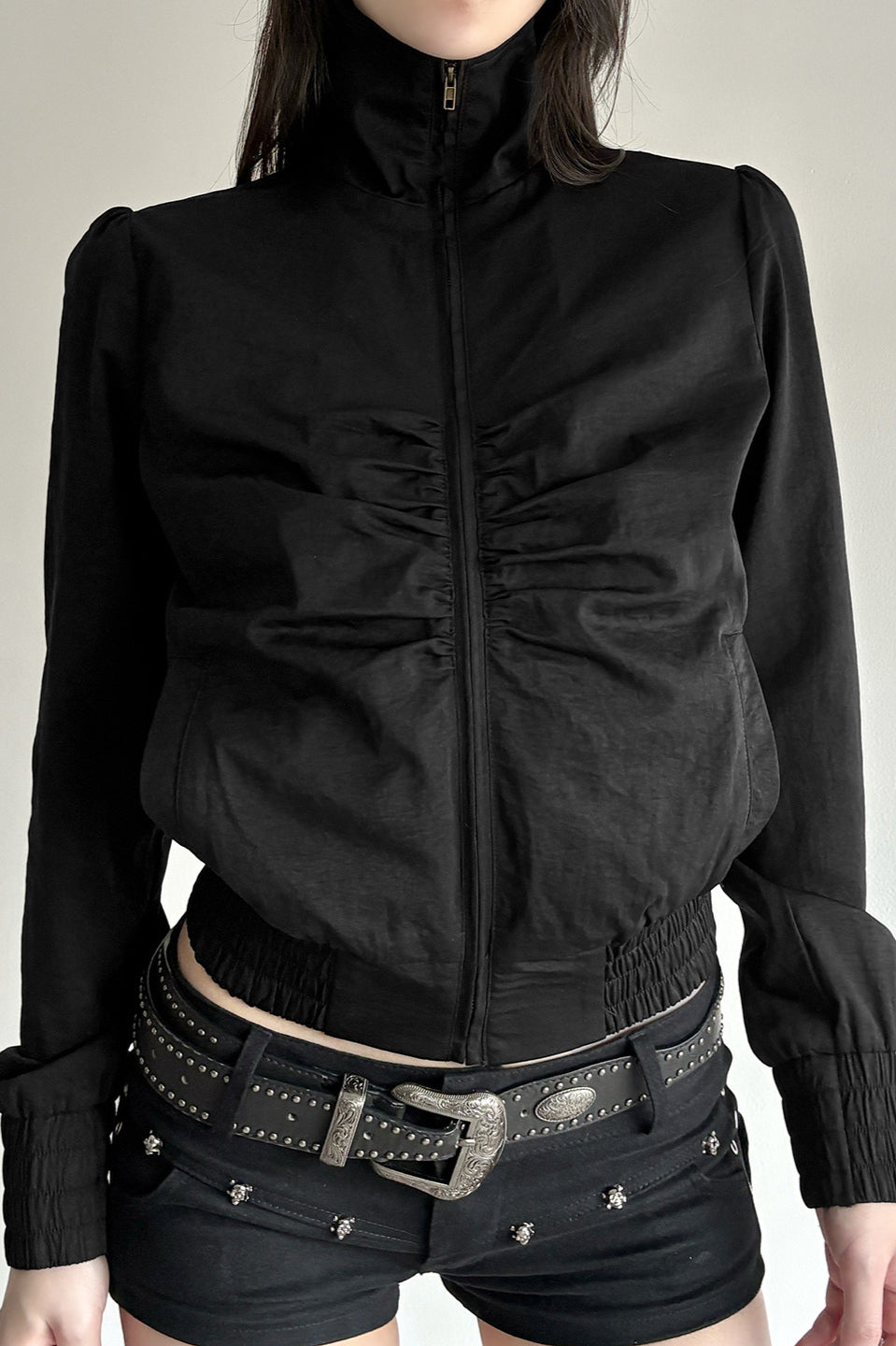 Ruched Waist Biker Jacket