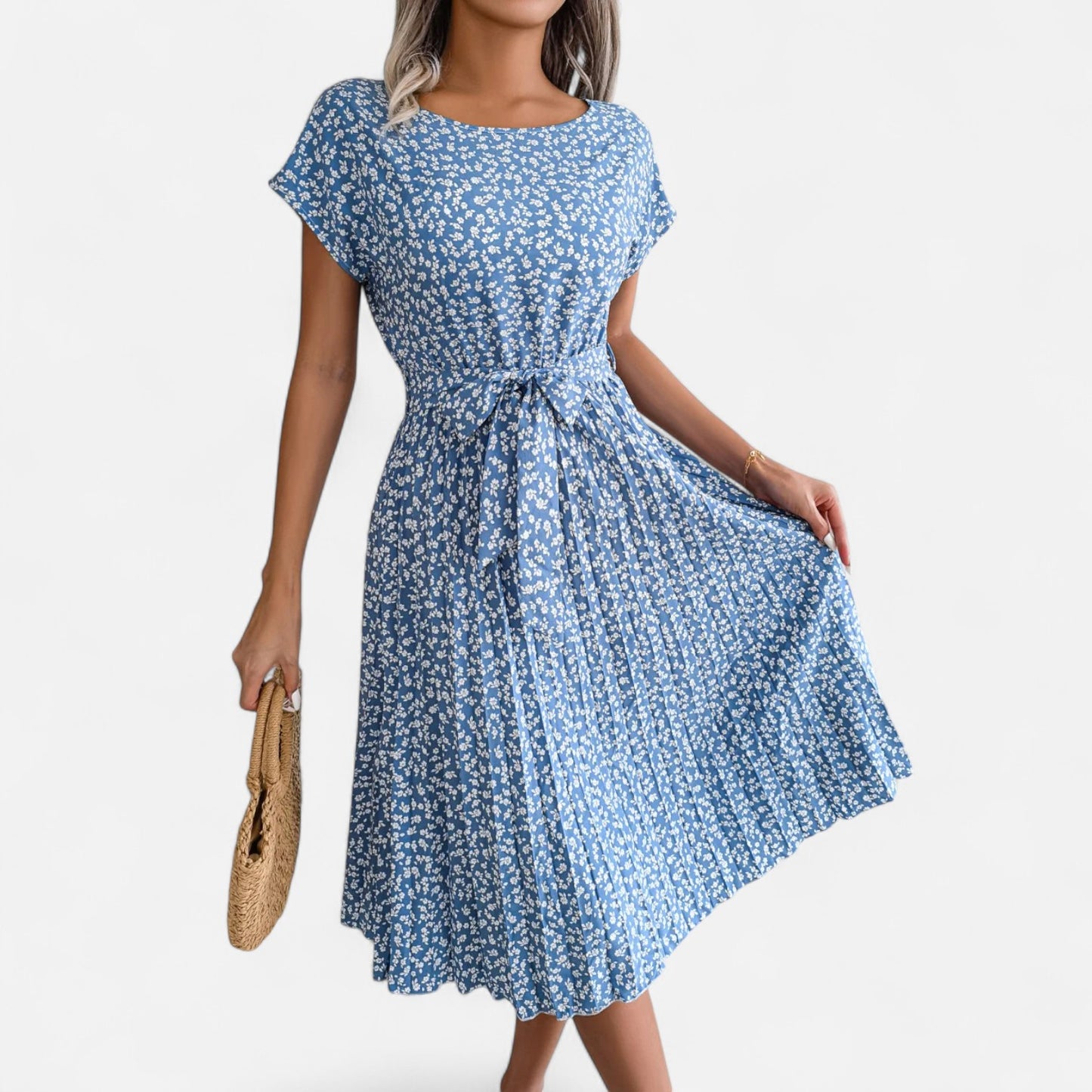 Viventi | Robe Chic à Manches Courtes et Taille Haute pour Femme – Silhouette Élancée, Élégance Contemporaine