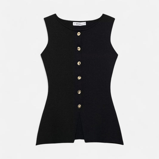 Viventi | Gilet Sans Manches à Boutons Dorés pour Femme – Structure Élégante, Détail Raffiné