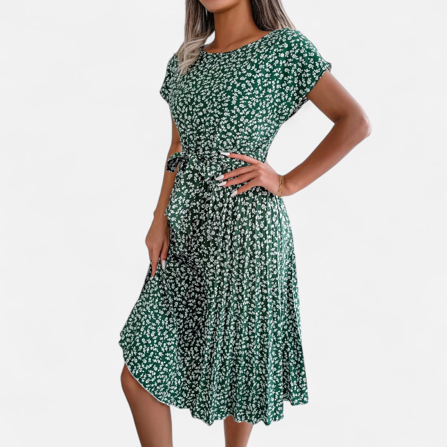 Viventi | Robe Chic à Manches Courtes et Taille Haute pour Femme – Silhouette Élancée, Élégance Contemporaine