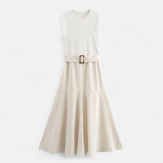 Viventi | Robe Midi Décontractée Sans Manches Ceinturée pour Femme – Silhouette Définie, Élégance Naturelle