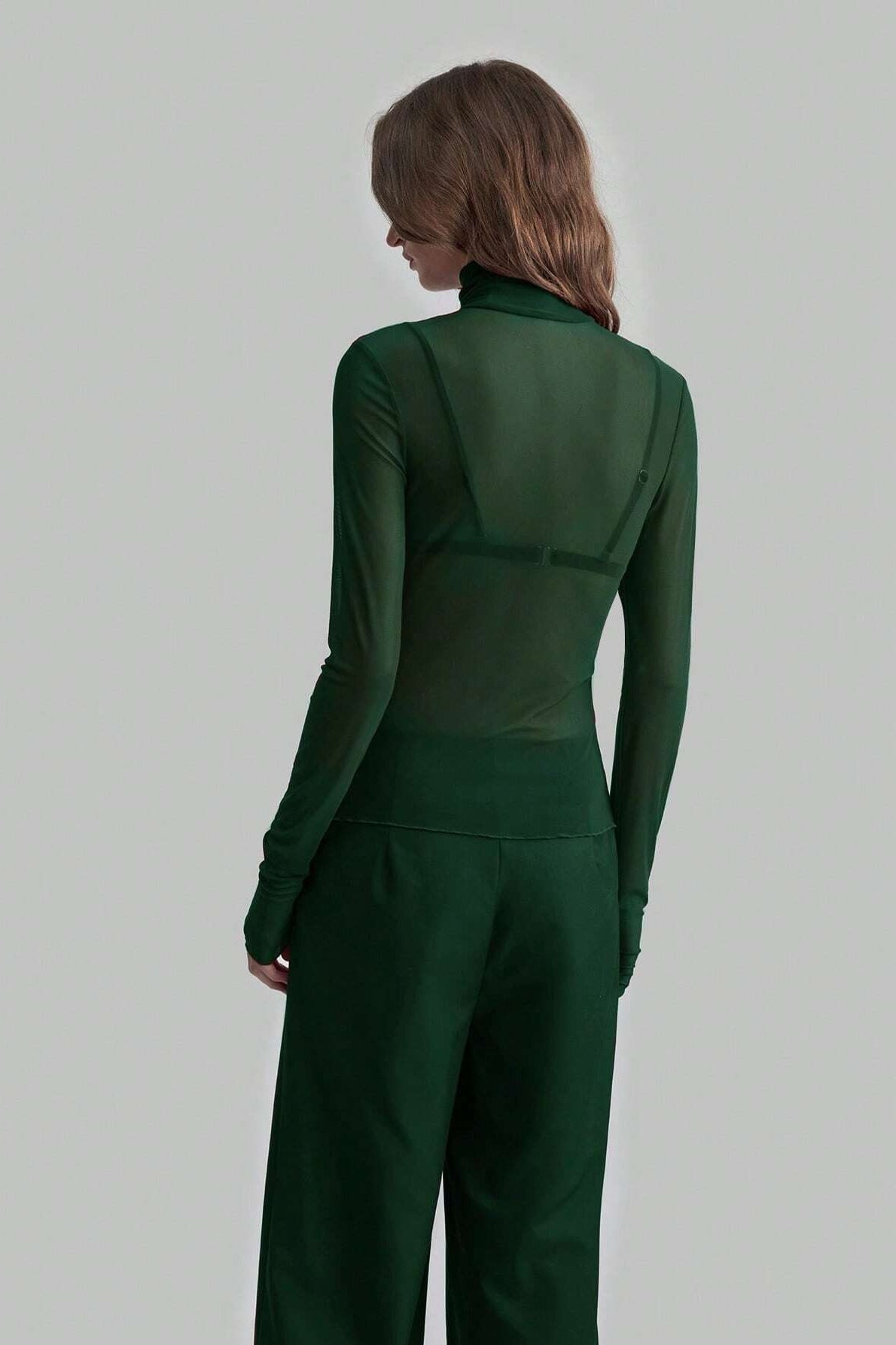 Tričko s dlouhým rukávem, úzké, s pevně stojícím límcem a síťovinou jednobarevné