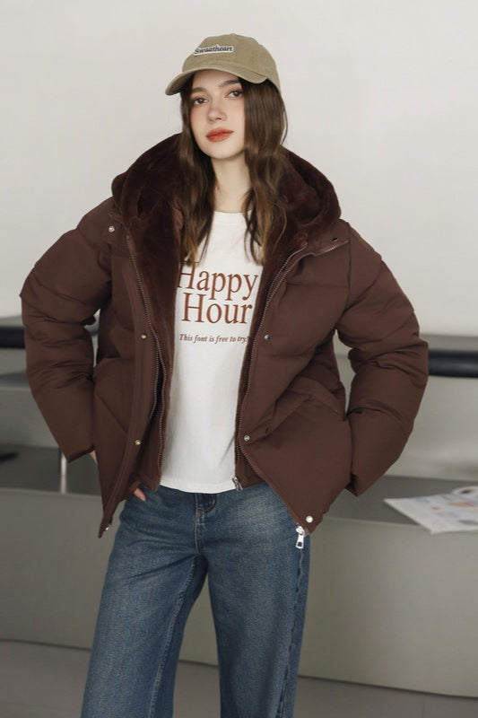 Faux Fur Panel Cropped Puffer Jacket