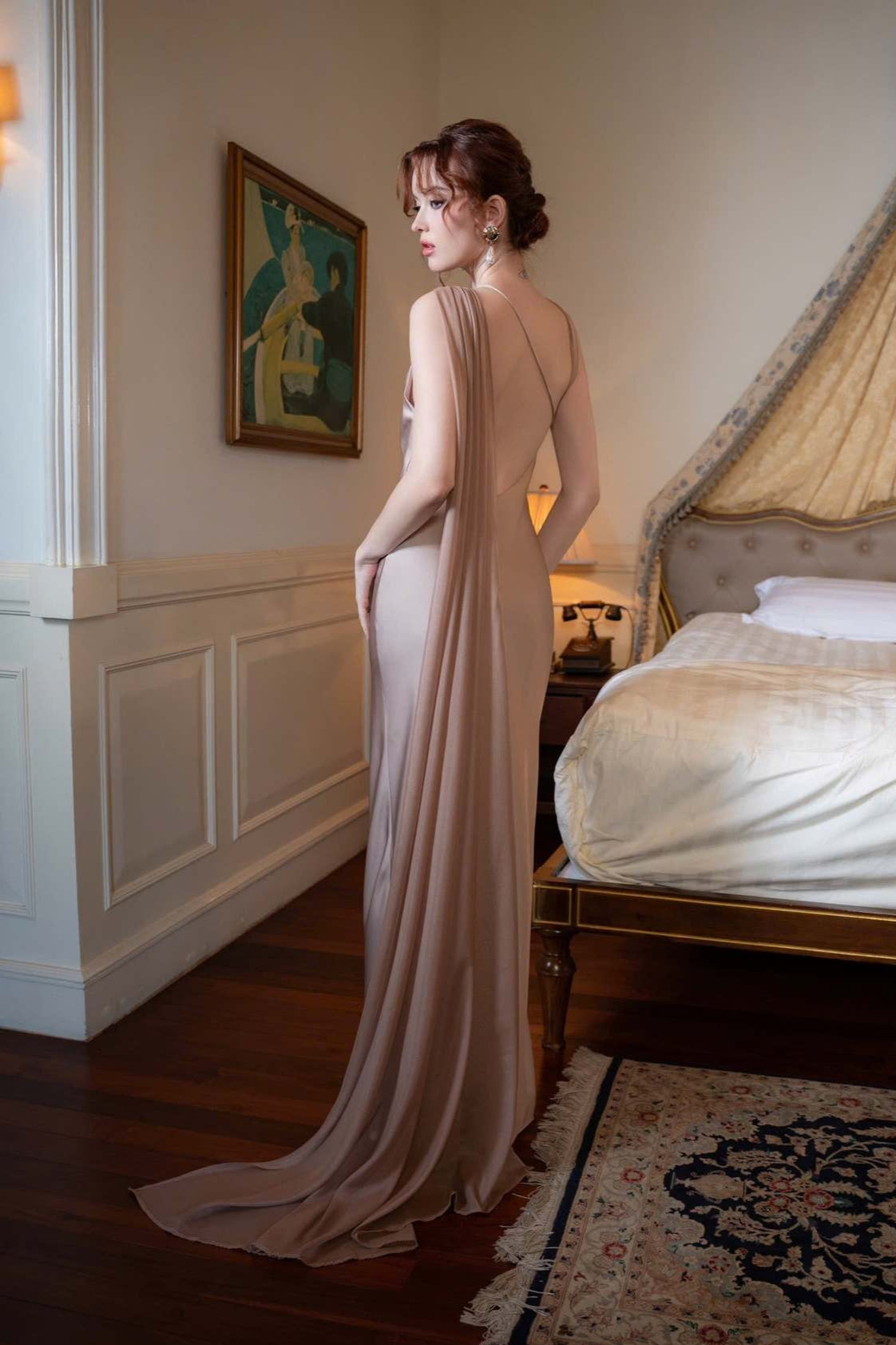 Satin Mermaid Slim Fit Elegant One Shoulder Solid Color Prom Dress