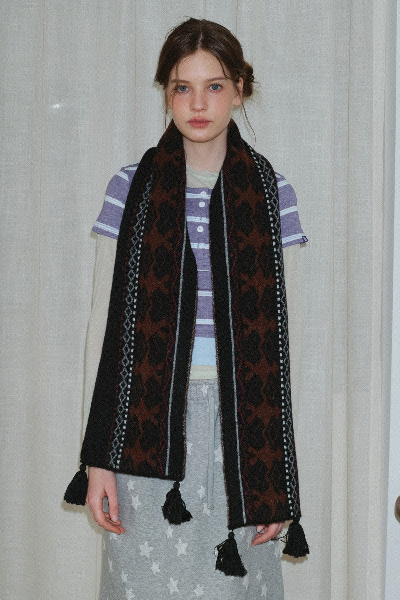 Wool Blend Fair Isle Fringed Soft Scarf