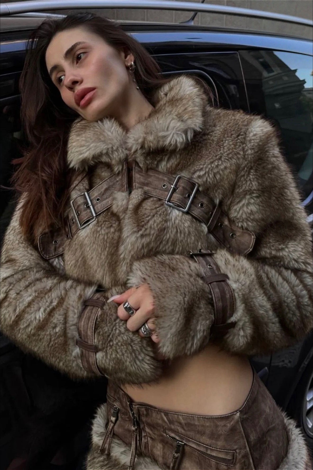 Vintage Kurzjacke mit Stehkragen und Flickeneinsatz