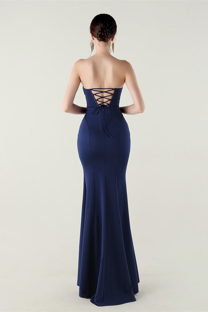 Vestido de fiesta plisado con escote corazón sin tirantes