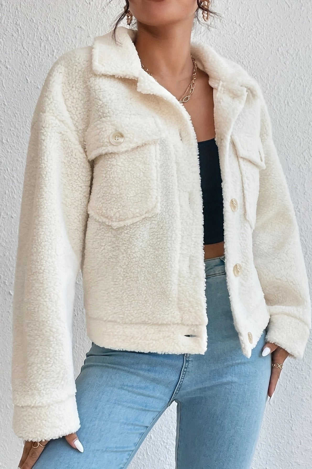 Off-White Kurze Sherpa-Jacke