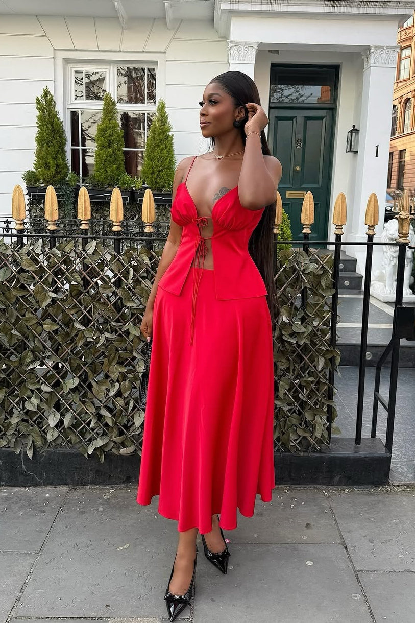 Chic Tie Cami High Waist Skirt Set