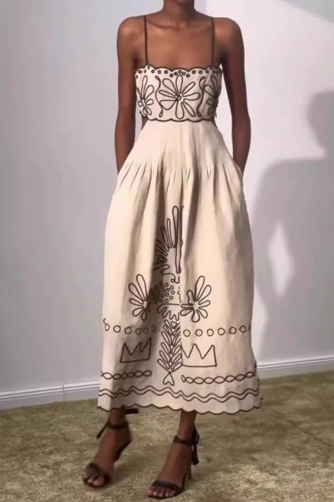 Besticktes Boho-Kleid mit Spaghettiträgern