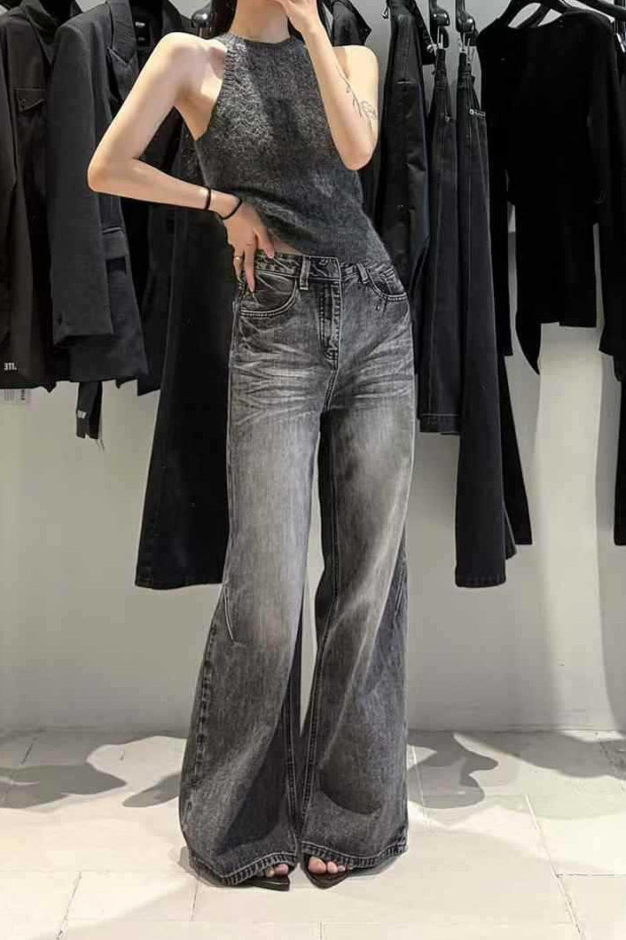 Jean droit large à jambe large lavé vintage