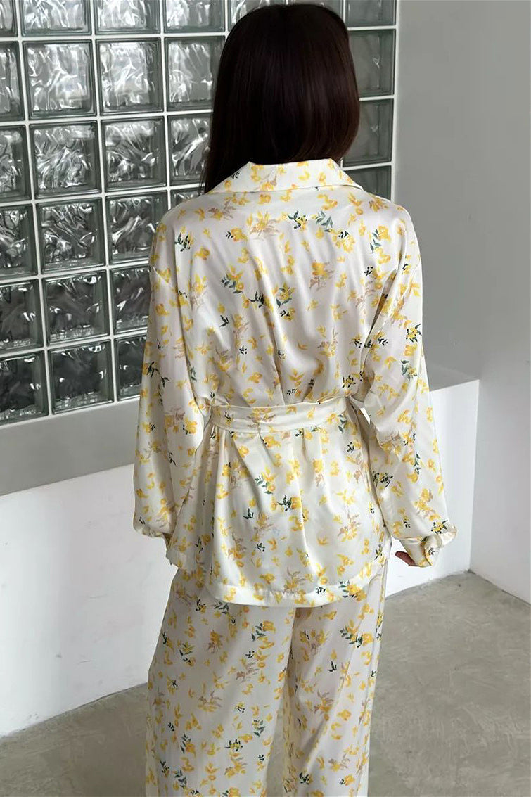 Floral Long Sleeve Cardigan Pants Loungewear Two Piece Set