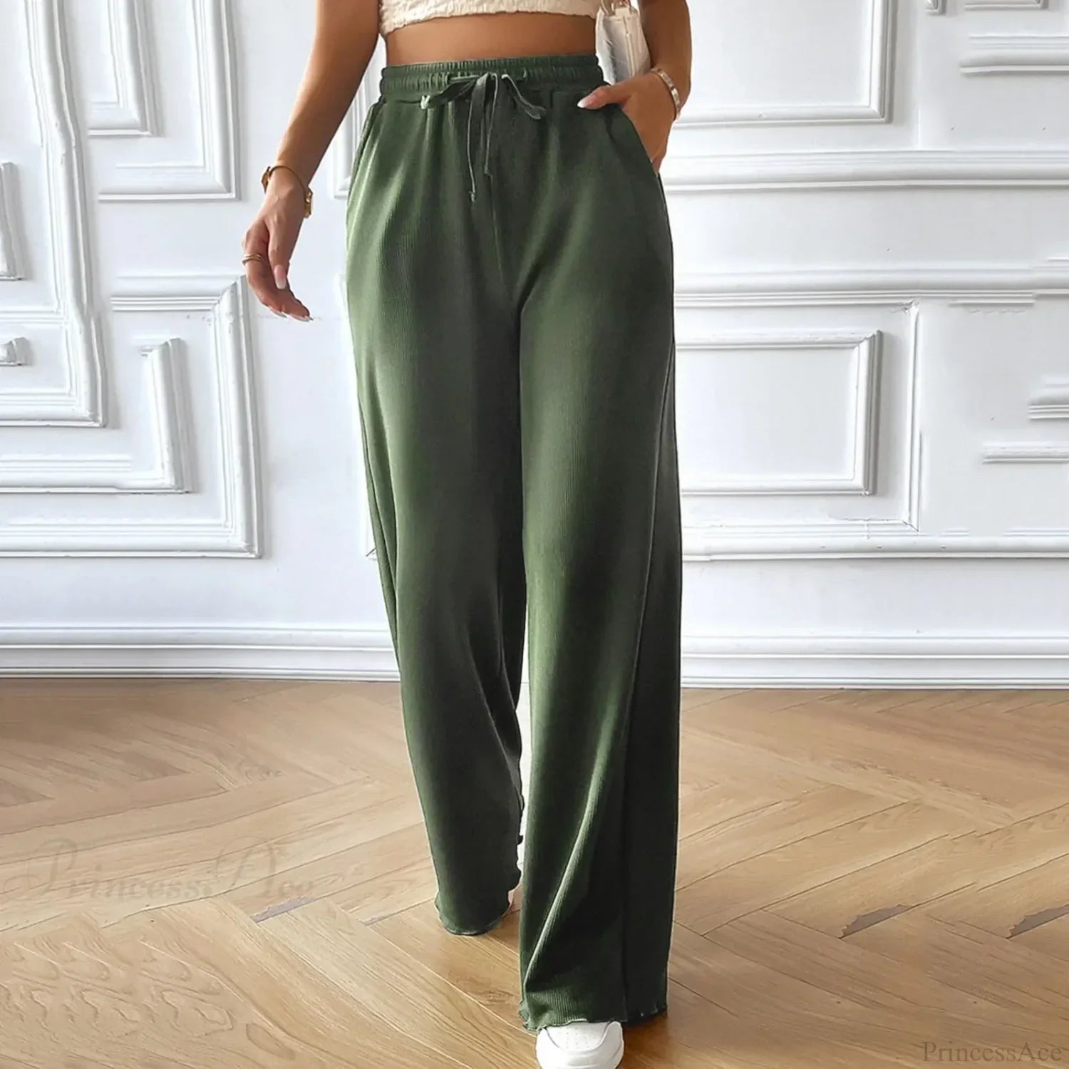 Elastic High Waist Linen Wide Leg Pants