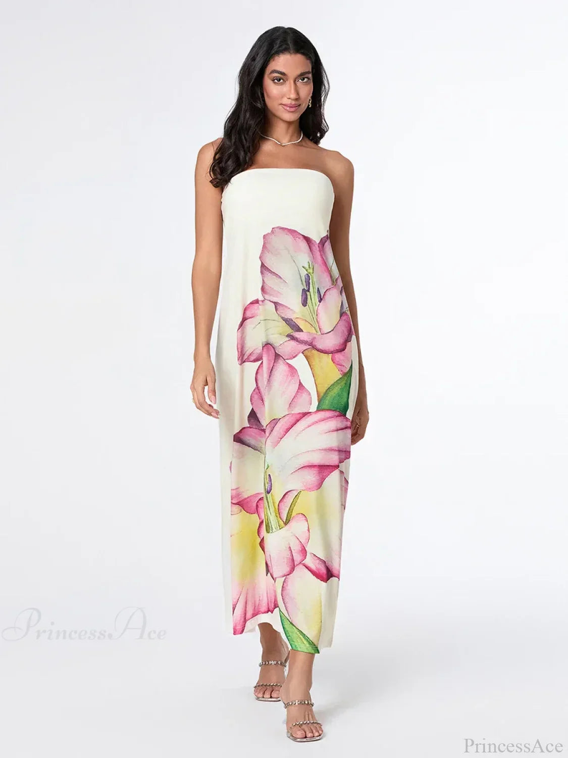 Vestido Floral Elegante Sin Tirantes de Corte Suelto