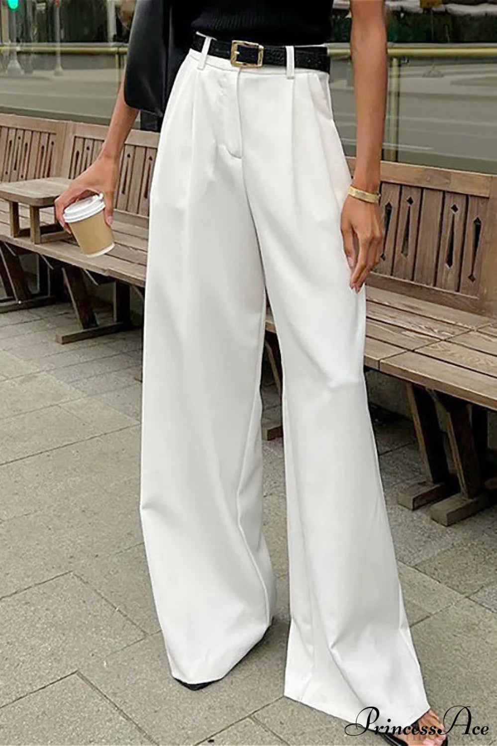 Elegant High Waist White Wide Leg Pants