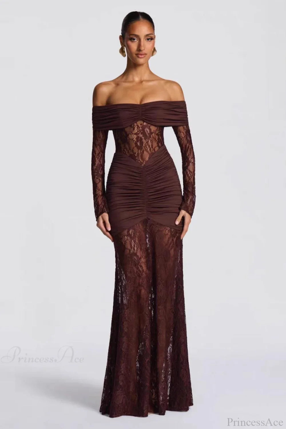 Elegant Lace Off-the-Shoulder Long Sleeve Bodycon Evening Dress