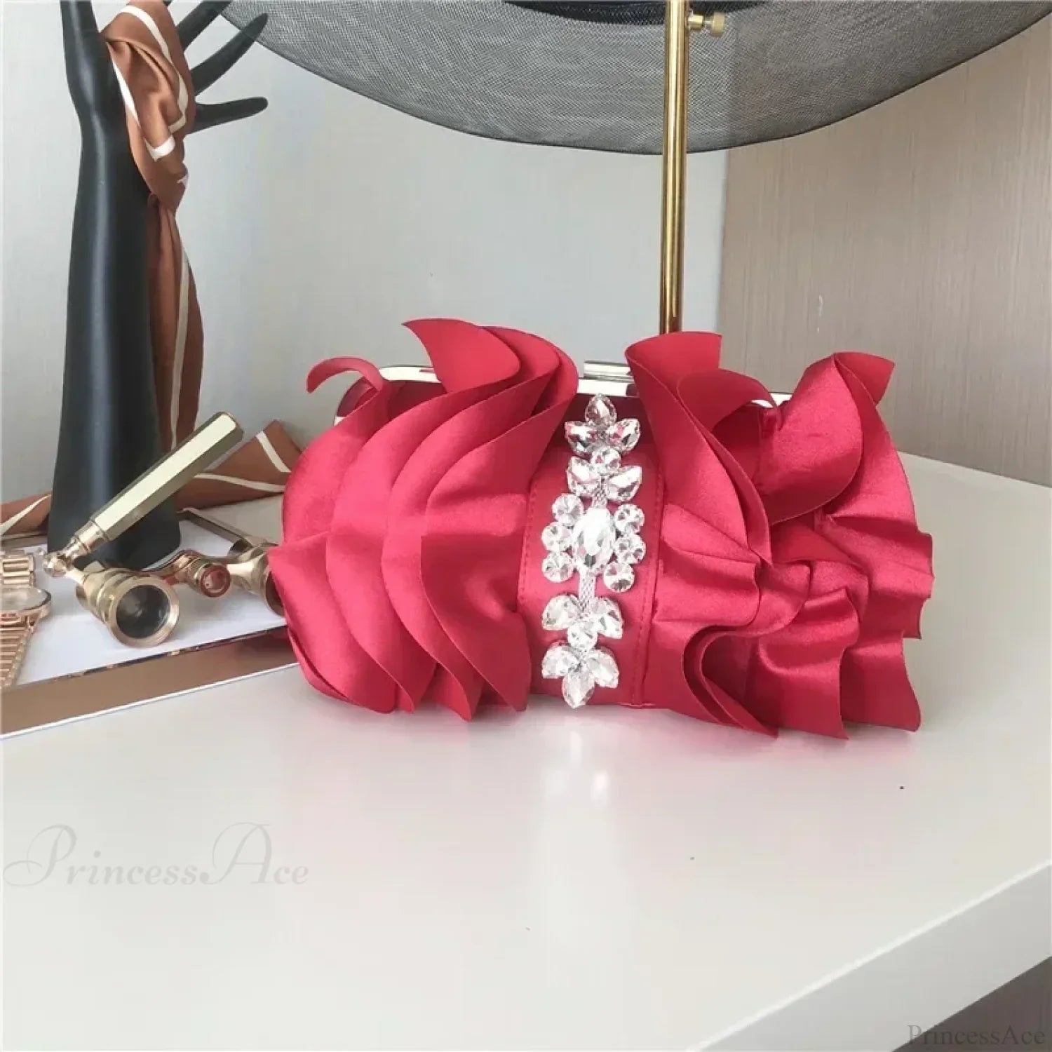 Elegant Red Evening Rhinestone Clutch Wristlet