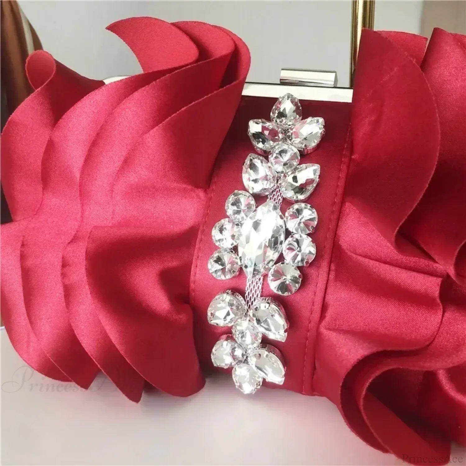 Elegant Red Evening Rhinestone Clutch Wristlet