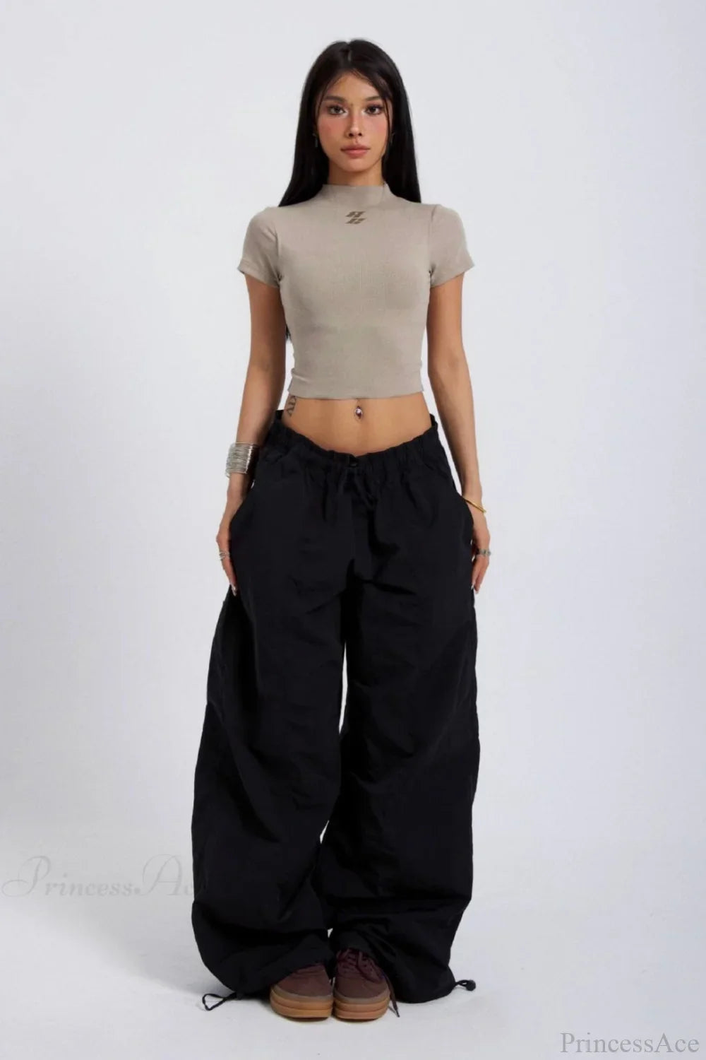 Embroidered Cargo Street Straight Leg Pants