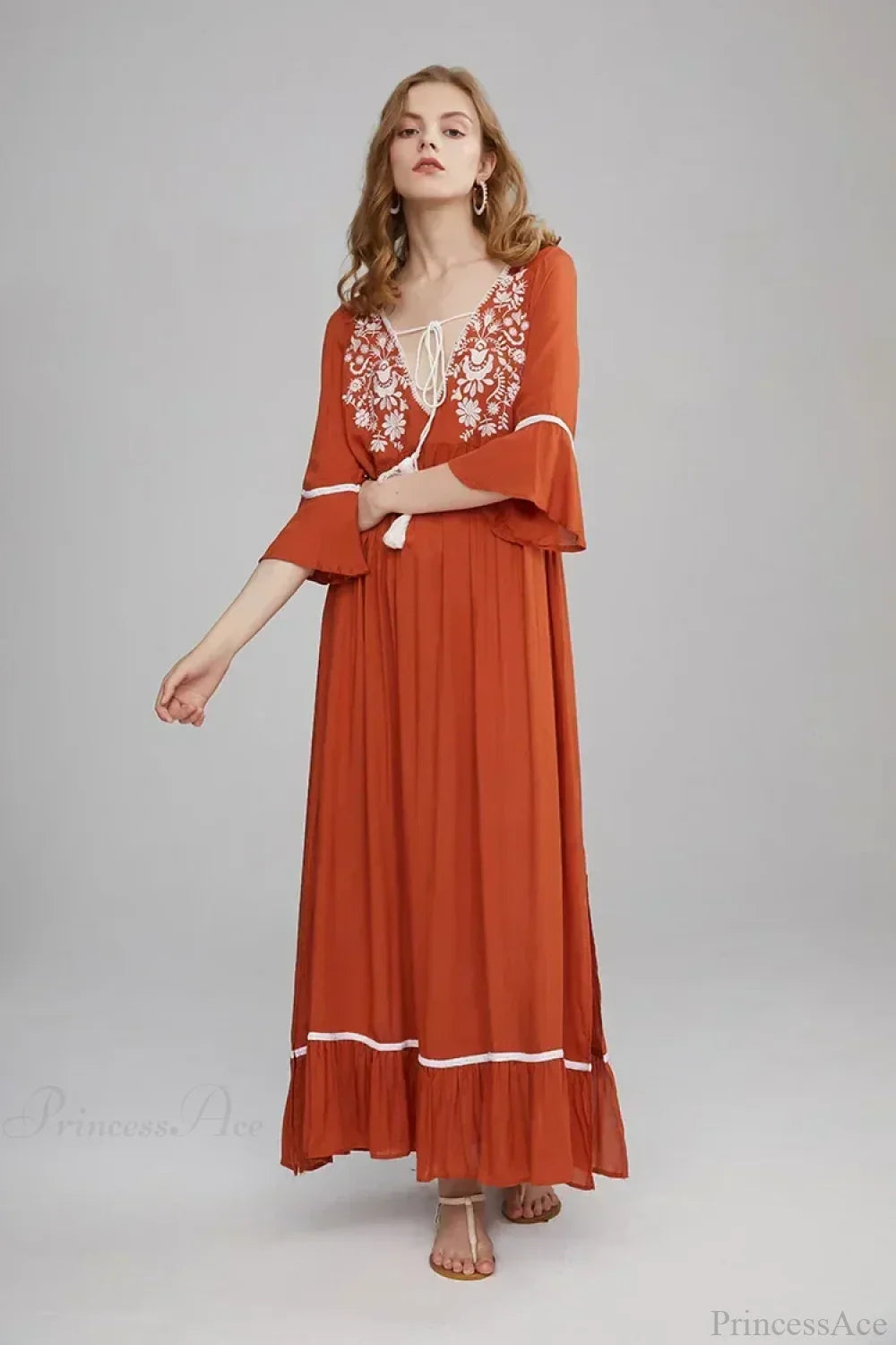 Embroidery Hollow Out Lace Retro White Boho Dress