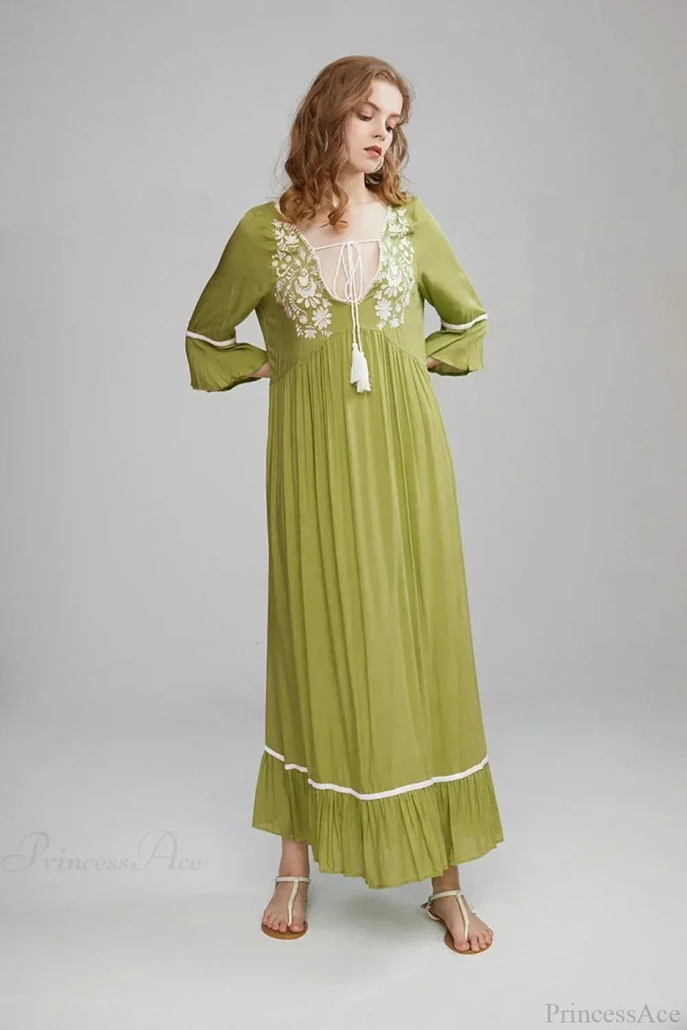 Embroidery Hollow Out Lace Retro White Boho Dress