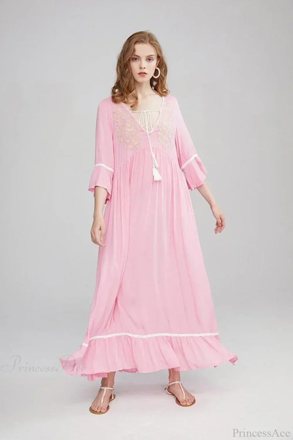 Embroidery Hollow Out Lace Retro White Boho Dress