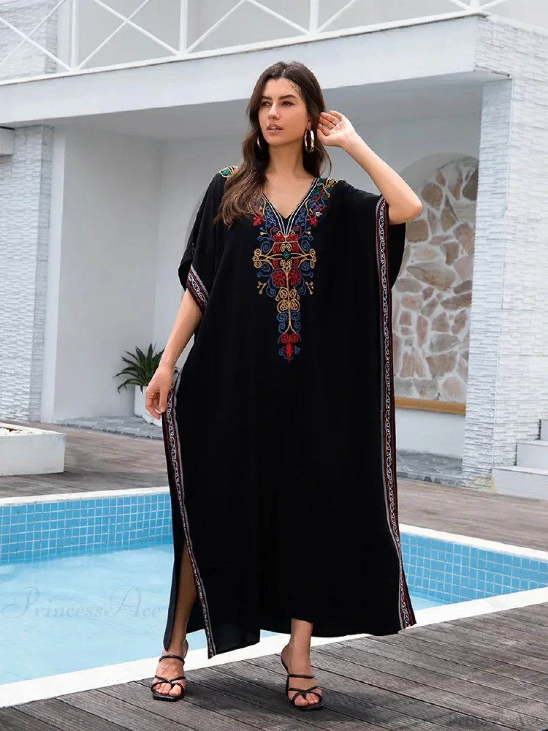 Embroidery Long Dress Beach Cover Up