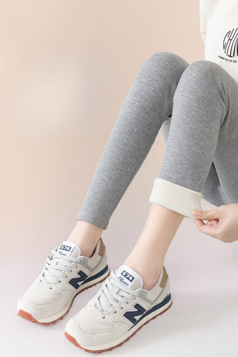 Leggings ajustados de algodón acanalado con forro de vellón hasta el tobillo
