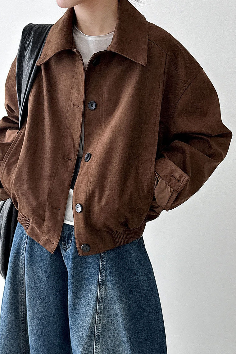 Short Suede Lapel Collar Jacket