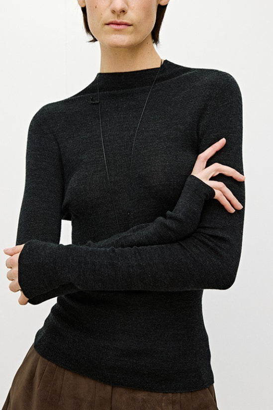 Solid Color Washable Wool Turtleneck Long Sleeve Tee