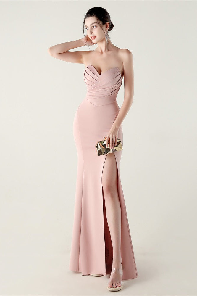 Vestido de fiesta plisado con escote corazón sin tirantes