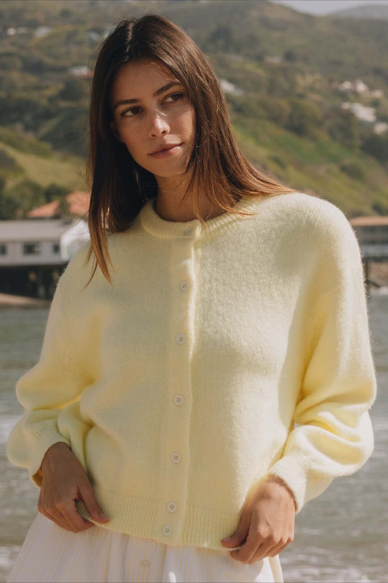 Cardigan tricoté à manches longues boutonné uni décontracté